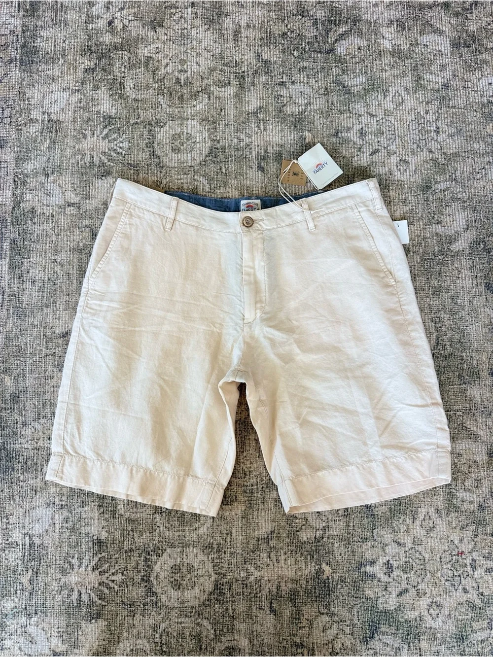 NWT Faherty Men's Malibu Linen & Cotton Chino Shorts Cream Size 34 Coastal